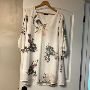 White Floral Dress with Slit Sleeves